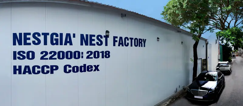 NestGia nest factory with ISO 22000 and HACCP signage