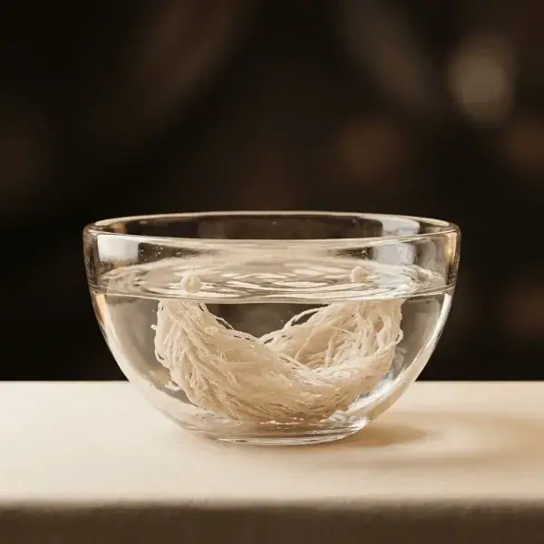Bird's nest soaking in a glass bowl